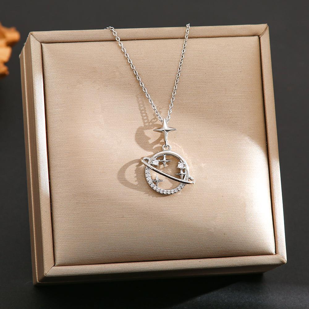 Women's Silver Titanium Steel Necklace with Micro-Inlaid Zircon - Elegant, Durable Clavicle Chain Jewelry