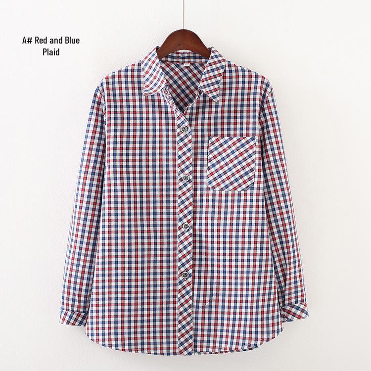 

Plaid Cotton Long-Sleeve Shirt for Middle-Aged and Elderly Women - Spring & Autumn Wear 3XL (Recommended for 57.5-65 kg)