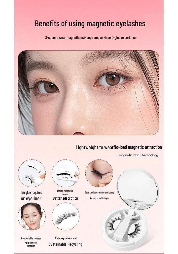 Magnetic False Eyelashes: Natural Set with Easy-to-Use Tweezers and Portable Case