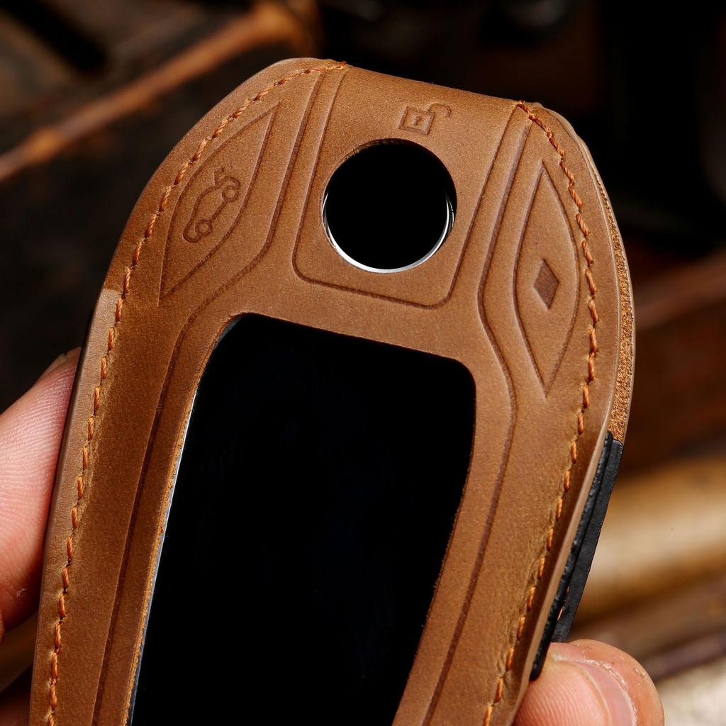 HALLMO Handmade Luxury Leather Car Key Case For BMW LCD Key