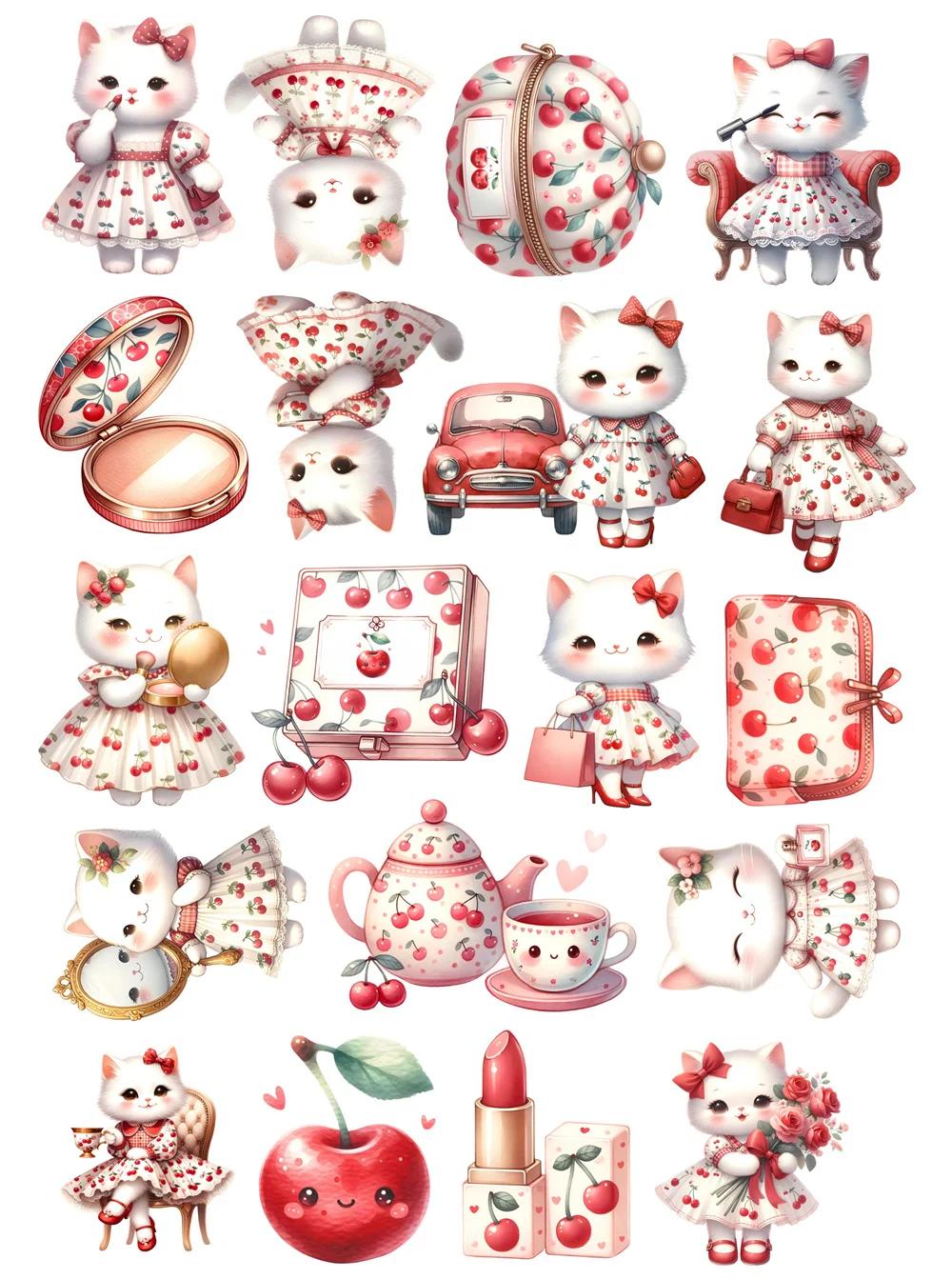 

19pcs cute Cartoon Pink kitten pet Stickers Crafts And Scrapbooking stickers book Decorative sticker DIY Stationery journal белый