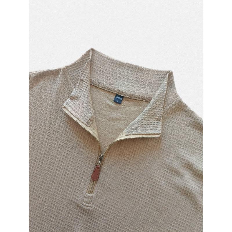 Men S American Style Waffle Knit Half Zip Stand Collar Long Sleeve Pullover Sweatshirt
