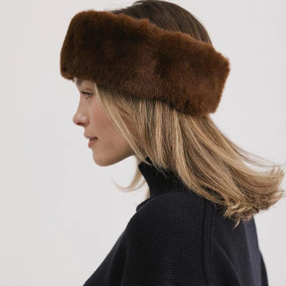 Solid Color Plush Faux Fur Headband Coldproof Fluffy Elastic Hair Bands Lady Warm Empty Hat Skiing