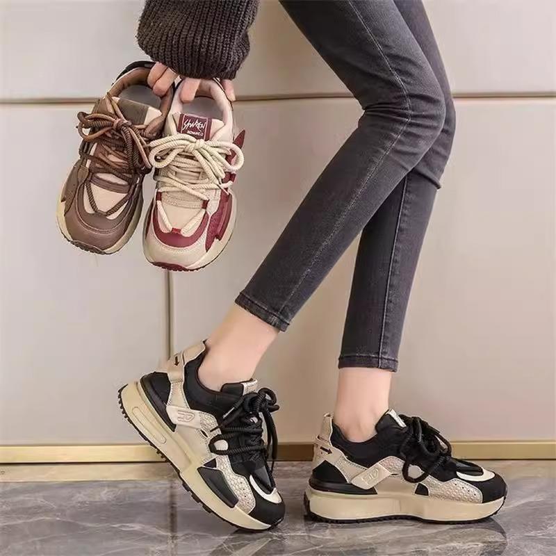 Platform waffle shoes women's new spring and autumn 2025 super fire lightweight soft sole casual sports shoes versatile dad shoes