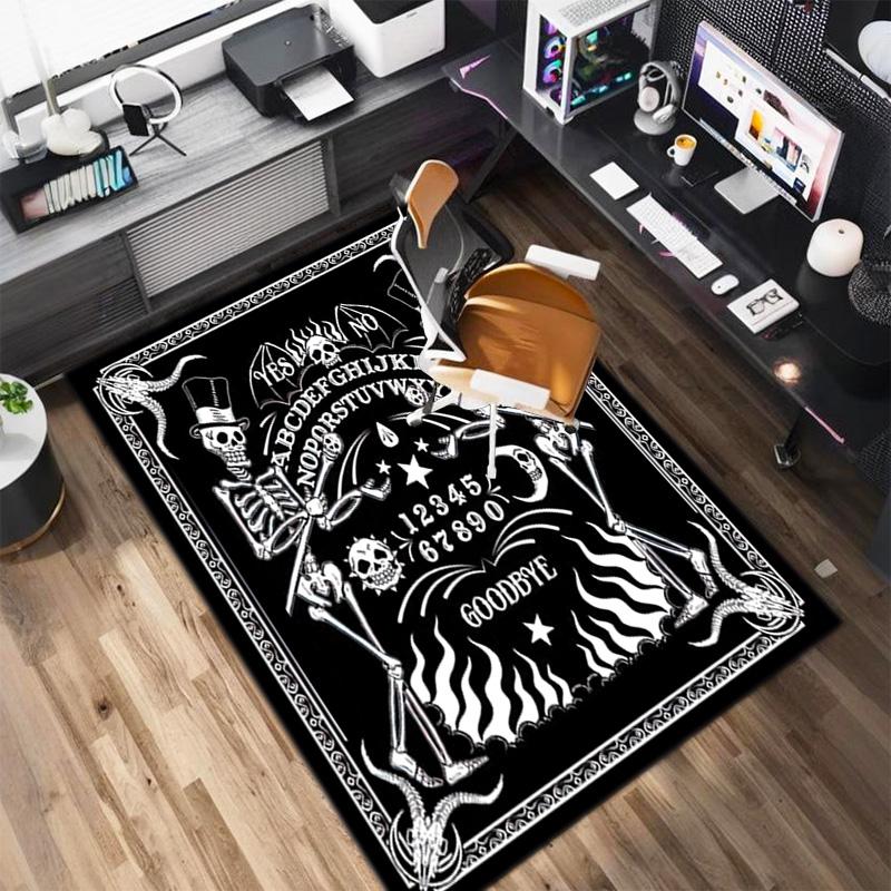 1PC Skull Dark Gothic Pattern printed Carpet Rug for Living Room Bedroom Home Sofa Decoration,Non-slip Floor Mat Floor mat