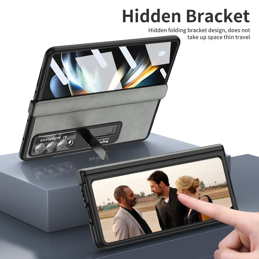 Matte Feeling Leather Full Coverage Case for Samsung Galaxy Z Fold4 Fold 4 5G Fold3 Fold 3 Zfold4 Lens Screen Glass Film Cases