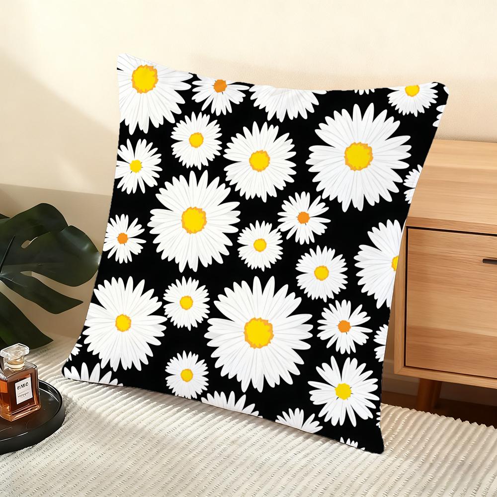Daisy Pattern Cushion Cover Soft Short Plush Pillow Cover Smooth Cozy Texture Aesthetic Cushion Case Home Decor
