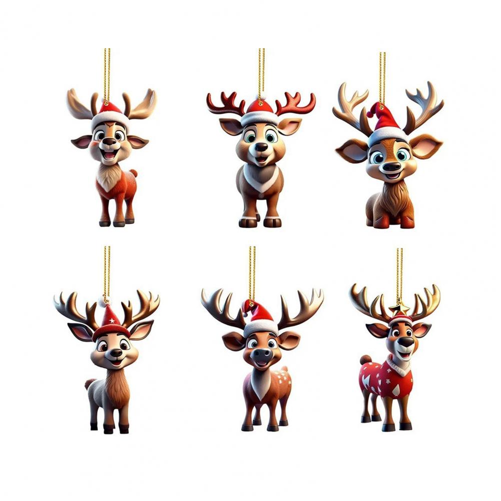 

Reindeer Christmas Ornament Acrylic Elk Ornament Christmas Reindeer Ornament Set Cute Cartoon Elk Acrylic Decorations for Car