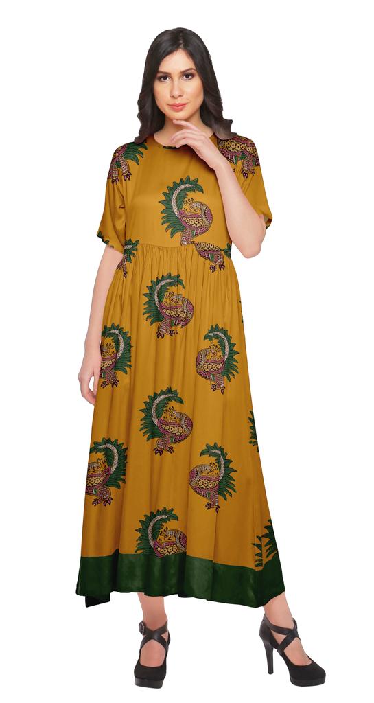 Moomaya Impresos Kurti Codo Manga T Nica Vestidos De Verano De La Mujer