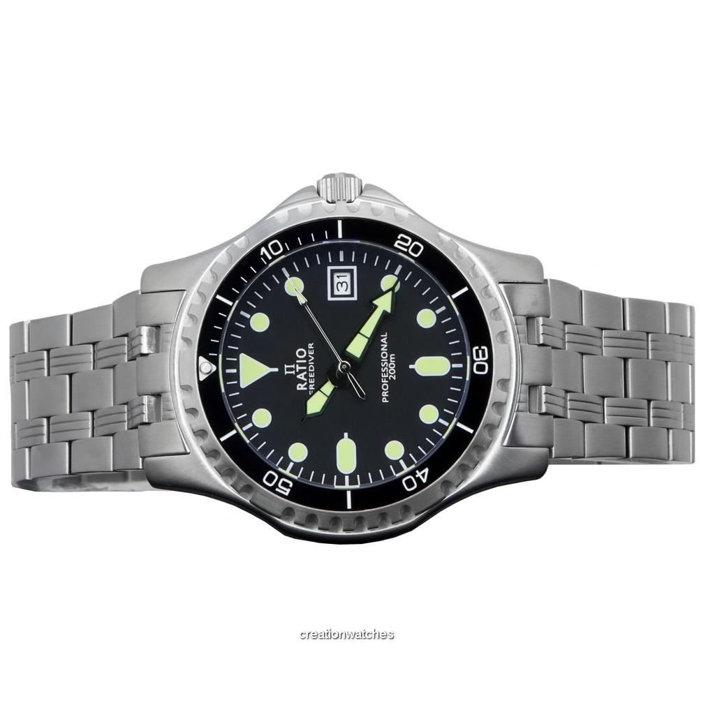 RATIO Ανδρικό ρολόι FreeDiver Professional Sapphire Black Dial Quartz RTF005 200M