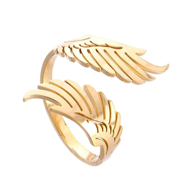 Adjustable Dating Rings Wing Shape Opening Rings Vintage Finger Jewelry Stainless Steel Texture for Party and Daily Wear