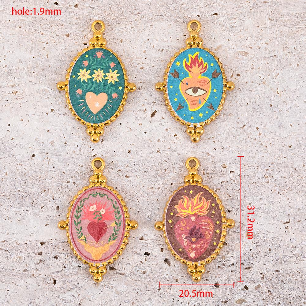 2pcs Stainless Steel Charms Heart Printed Stainless Steel Pendants Gold Plated Enamel Eye Charm Making Necklace Jewelry Making