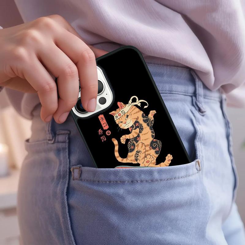 Japanese Style Ukiyo-e Cat Art Phone Case For iPhone 17 Air 15 16e 14 13 Pro Max Coque 12 11 Pro Max PLUS Cover