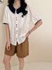 European Color-Block Peter Pan Collar Lace Embroidered Short-Sleeve Women’s Loose-Slimming Top