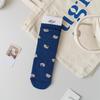 Women's Japanese-Style Blue & White Loose Socks: Spring/Summer Thin Mid-Calf with Cartoon Bear, Polka Dot & Bow Design