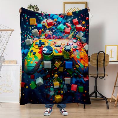 Colorful Game Console Patterns Flannel Printed Blanket Suitable for All Seasons Suitable for Living Room Office Sofa and Travel