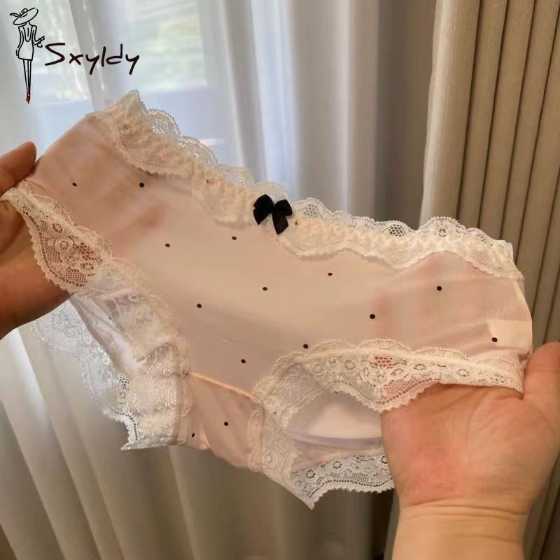 Sweet Lace Mid-waist Panties Ice Silk Seamless Underwear Women Soft Breathable Briefs
