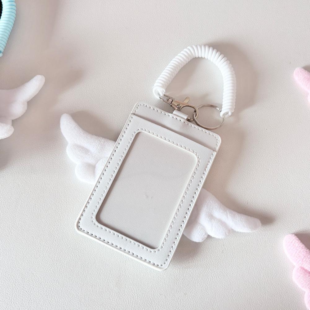 PU Leather Kpop Photocard Holder 2 Card Slot Photo Display Credit ID Card Protective Case Angel Wings Keychain Card Bag