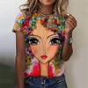 Classic Girls Face Painting 3D Graphic Tee Fashion Floral Print T Shirts For Woman Girl Street Harajuku Colorful Tshirt Tops