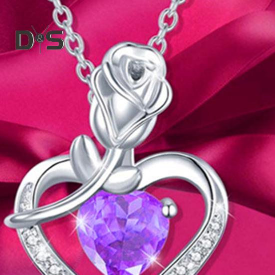 Colier cu pandantiv dragoste Colier din aliaj pentru femei Pandantiv cu design de trandafir în formă de inimă Bijuterii pentru mama soție Cadou de aniversare Ziua mamei