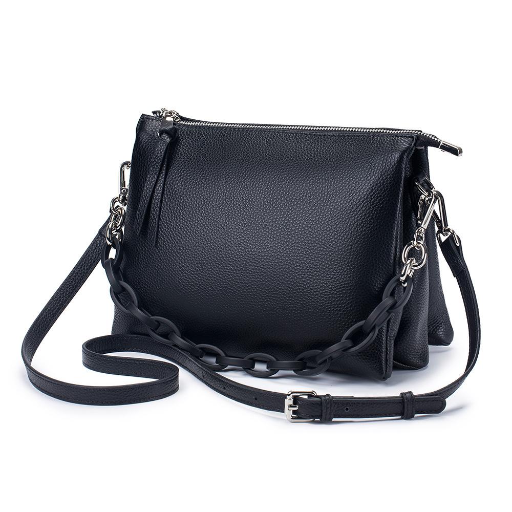 

New leather women s bag large capacity shoulder messenger bag first layer cowhide bag women s high-end exquisite handbag чёрный