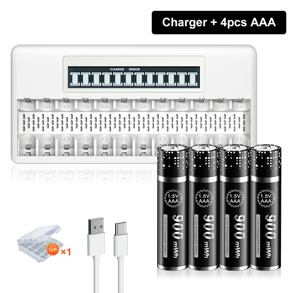 

PALO 3400mWh 1.5V AA 900mWh 1.5V AAA литий-ионная аккумуляторная батарея AA AAA литиевые батареи +12 слотов 1.5V AA AAA зарядное устройство для аккумуляторов charger+4aaa