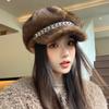 Korean Imitation Mink Hair Color Chain Beret Women's Autumn and Winter Casual Fashion Big Head Octagonal Hat Versatile Newspaper Boy Hat
