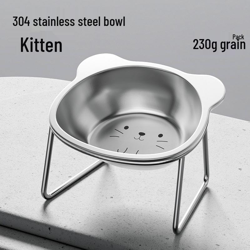Stainless Steel Pet Bowl with Elevated Rack for Cats & Dogs - Anti-Neck Strain Design