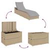 Folding Sun Lounger with Cushion and Storage Space Beige Poly Rattan