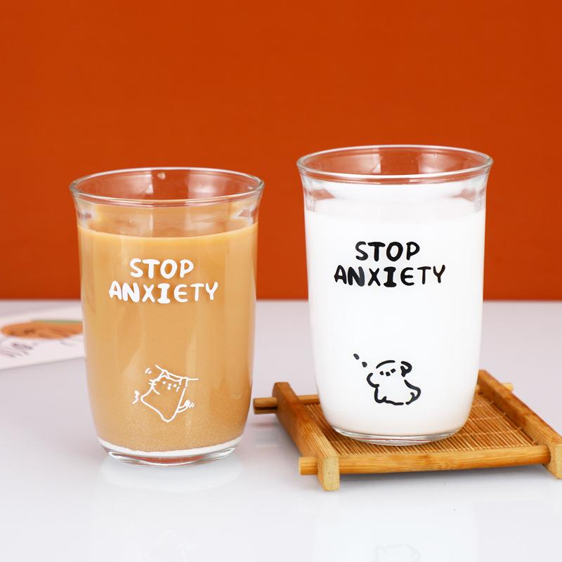 New Transparent Coffee Cup, Transparent Glass Cup, Simple Ins Style Home Water Cup, Office Creative Cartoon Cup