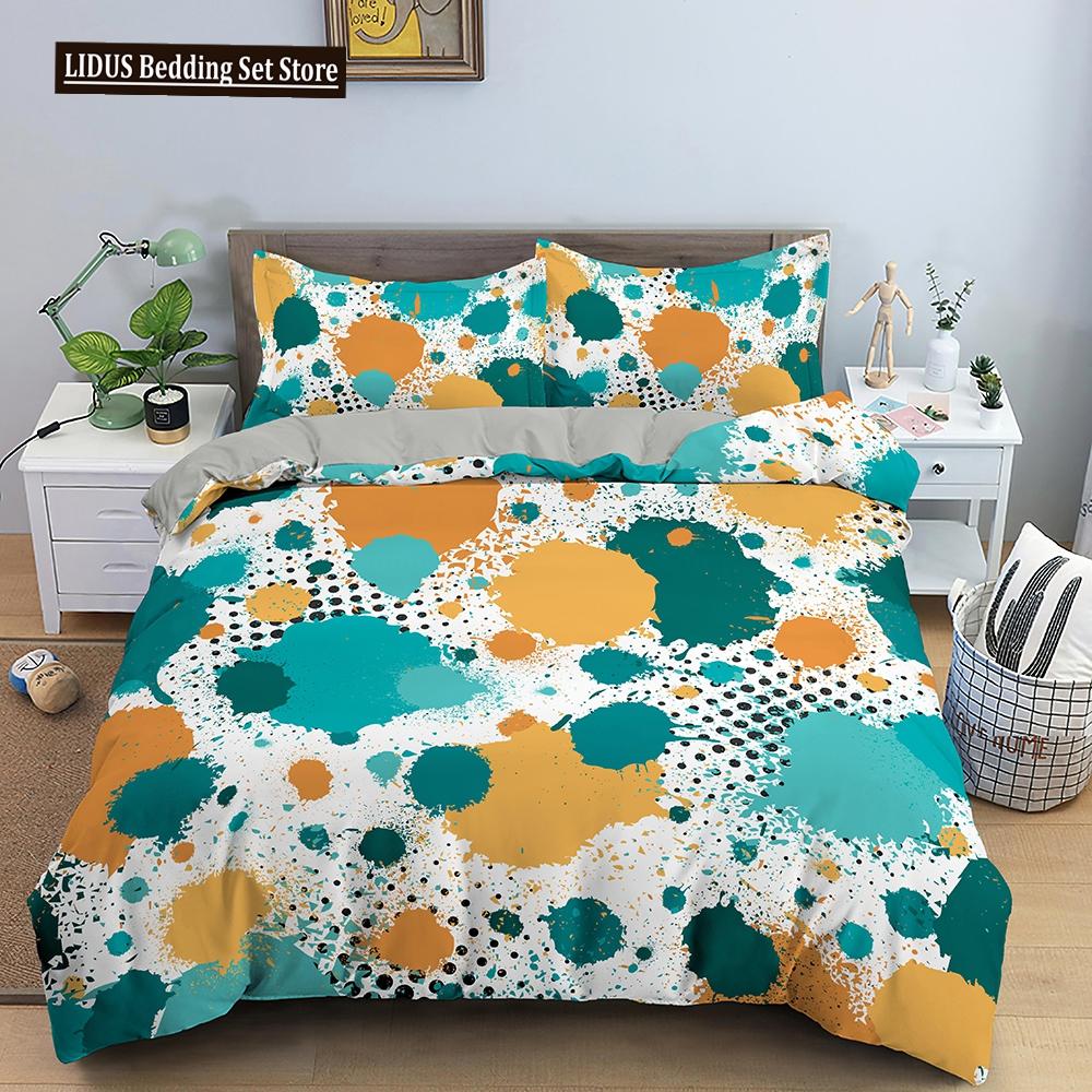 Art Pattern Bedding Set Watercolour Design Colourful Comforter Cover With Pillowcase King Queen Size For Kids Teens Bedding Set