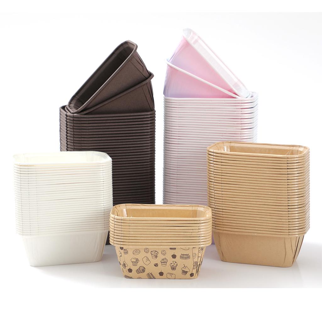 Kuchenbecher Backform, quadratisch, Einweg-Backpapier-Einsatz, Bodenblech, Brotverpackungsbox, Becher