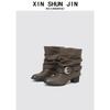 Folded Western Cowboy Boots Autumn Women'S Pile Boots Heel Pointed Knight Boots Pant Pants Boots