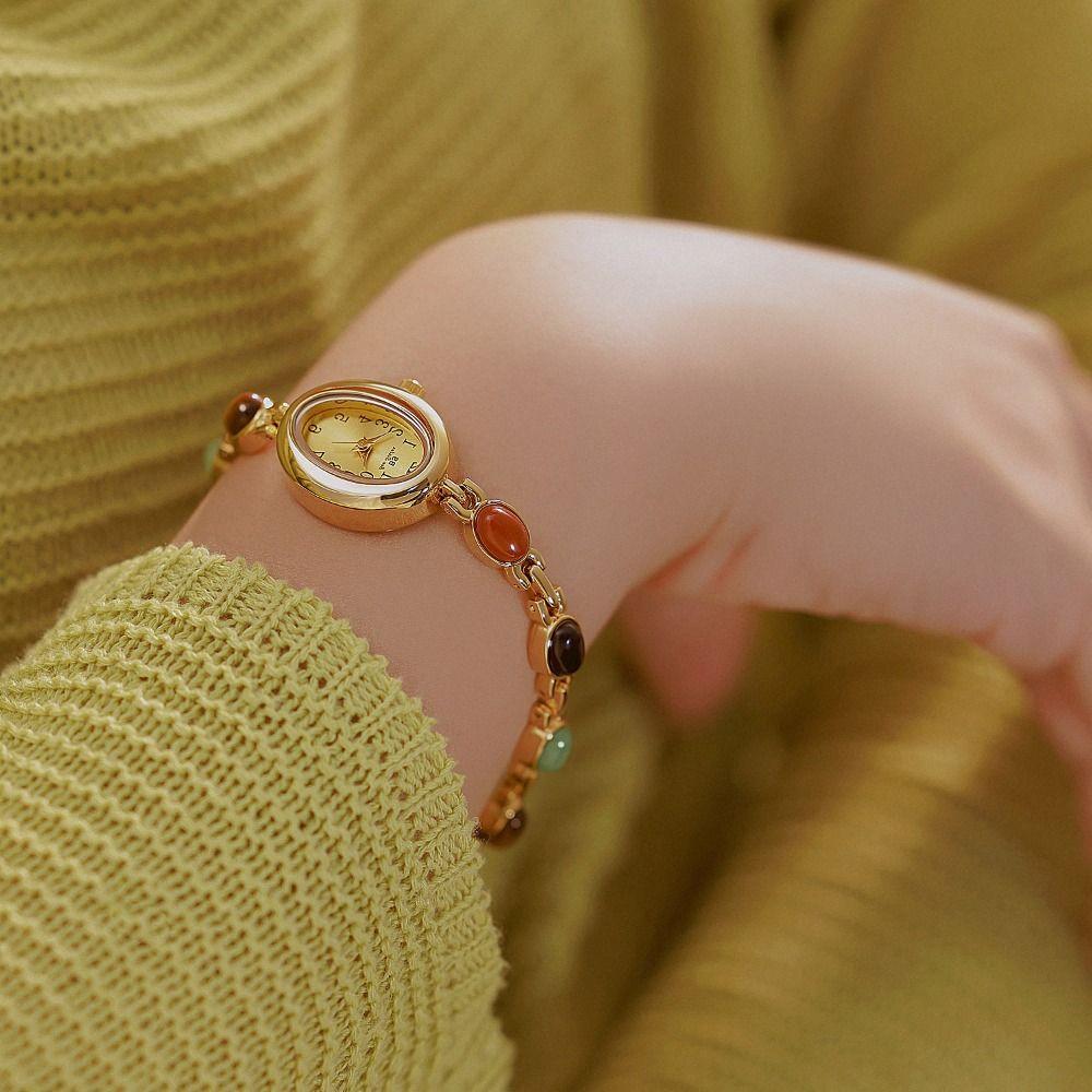 Orologio da Donna con Pietre Preziose Colorate Elegante Orologio al Quarzo Orologio da Polso alla Moda
