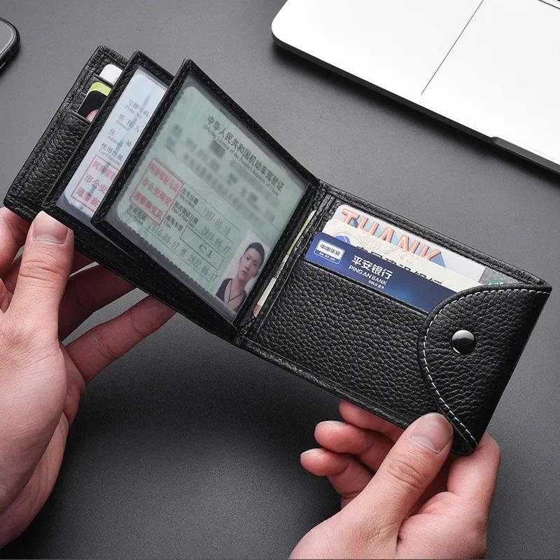 Ultra-Thin Genuine Leather Driver's License Case Men's Small Short Wallets Purses Multi-Slot Credit Bank ID Card Holder Package