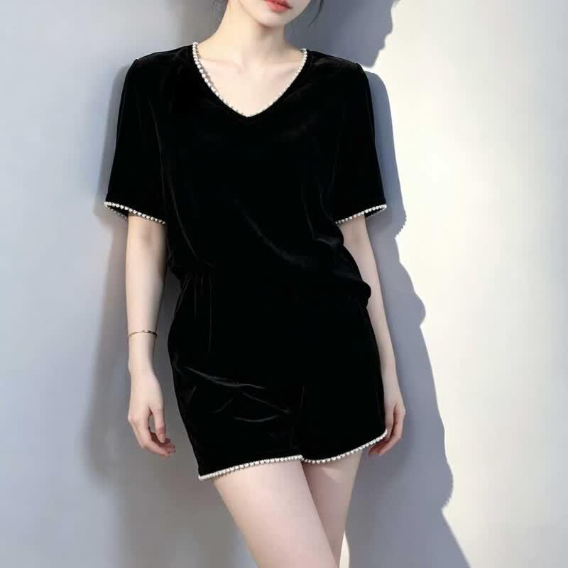 Women's 100% Mulberry Silk Velvet V-Neck T-Shirt