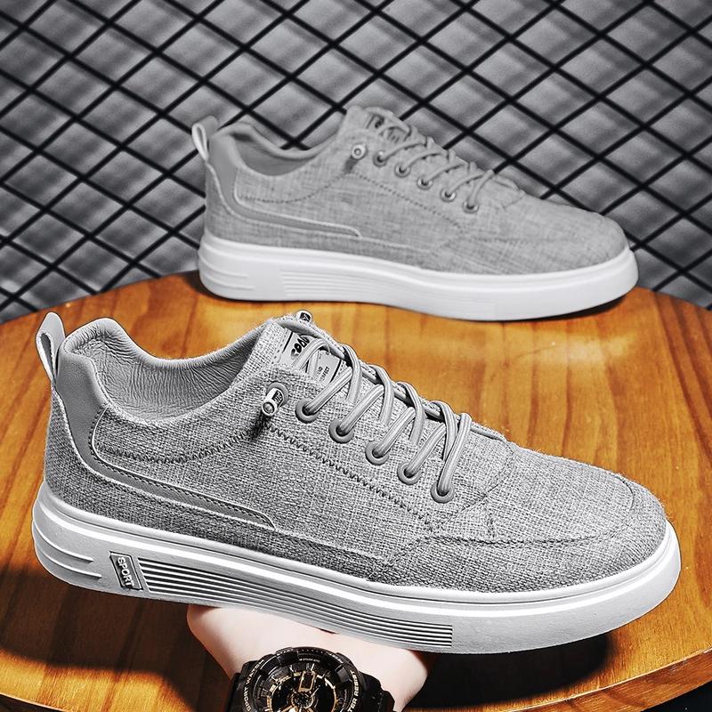 

New Fashion Men Sneakers Low Top Lace-up Outdoor Men Casual Shoes Flats Breathable Comfortable Canvas Shoes Male Zapatos 44 сірий колір