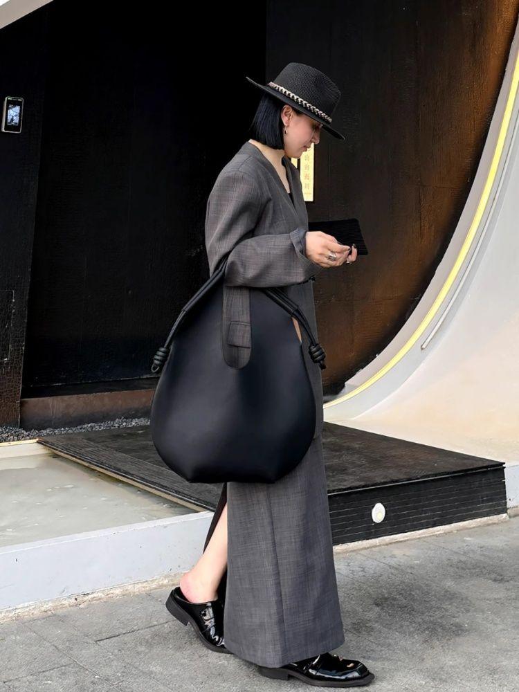 Women Bag Autumn Winter Simple Black Tote Bags PU High-Capacity Shoulder Bag Handbag Office Lady