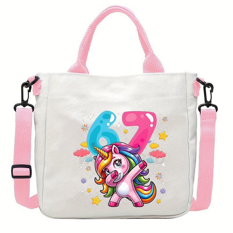 Steal a Brainrot 67 Unicorn Printed Student Crossbody Bag Casual Canvas Shoulder Bags