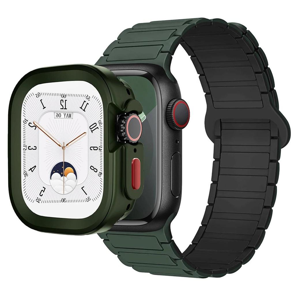 Magnetic Loop+silicone case for Apple Watch 42mm 46mm 44mm 40mm 49mm 45mm 41mm iWatch Series 11 SE 3 Ultra 3 10 9 8 7 6 5 Strap