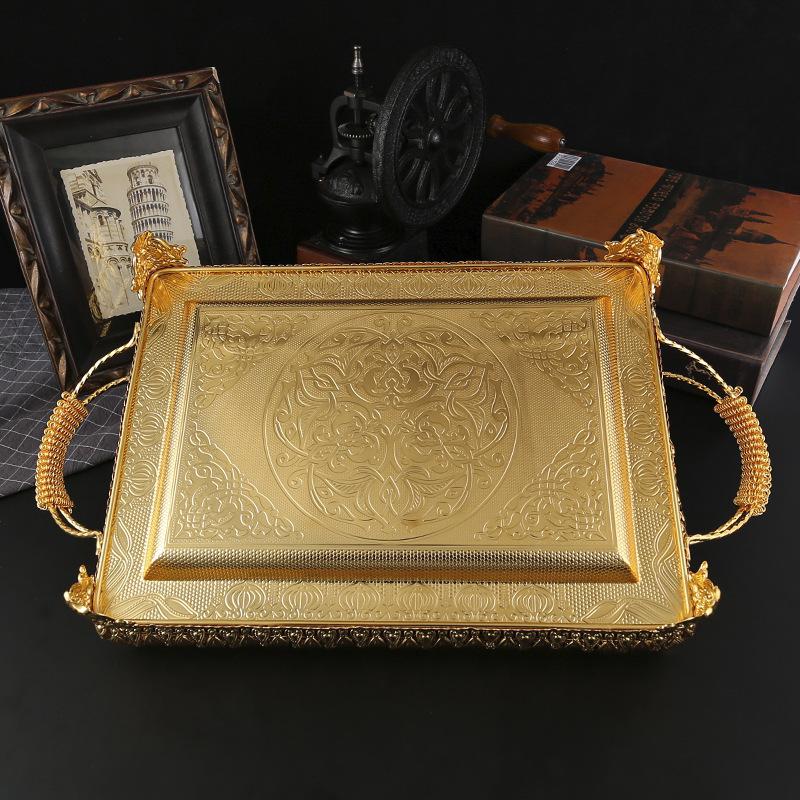 Simple Household Fruit Plate European High-end Hotel Lobby Golden Fruit Plate Fashion Light Luxury Fruit Cake Square Tray