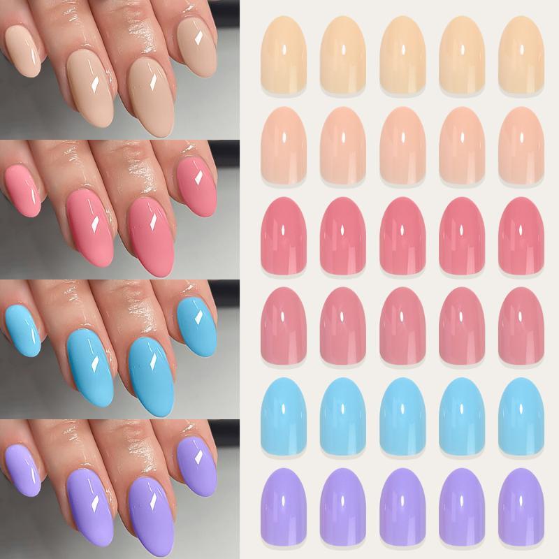 Unghie Finte Press-On 288 Pezzi per Scatola Colori Cremosi Dopamina Media Lunghezza Mandorla Lucide Riutilizzabili per Manicure Fai-da-Te