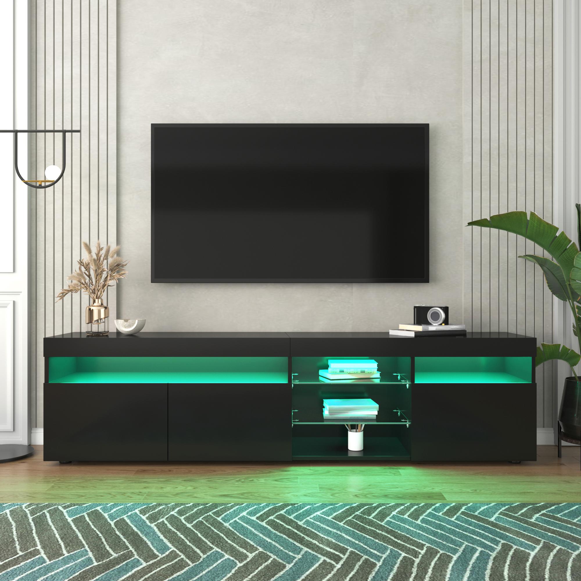 Fekete Modern TV Szekrény, Világos Panel, Változtatható LED Világítás, Nappali és Étkező 180cm 180 x 35 x 48 cm fekete