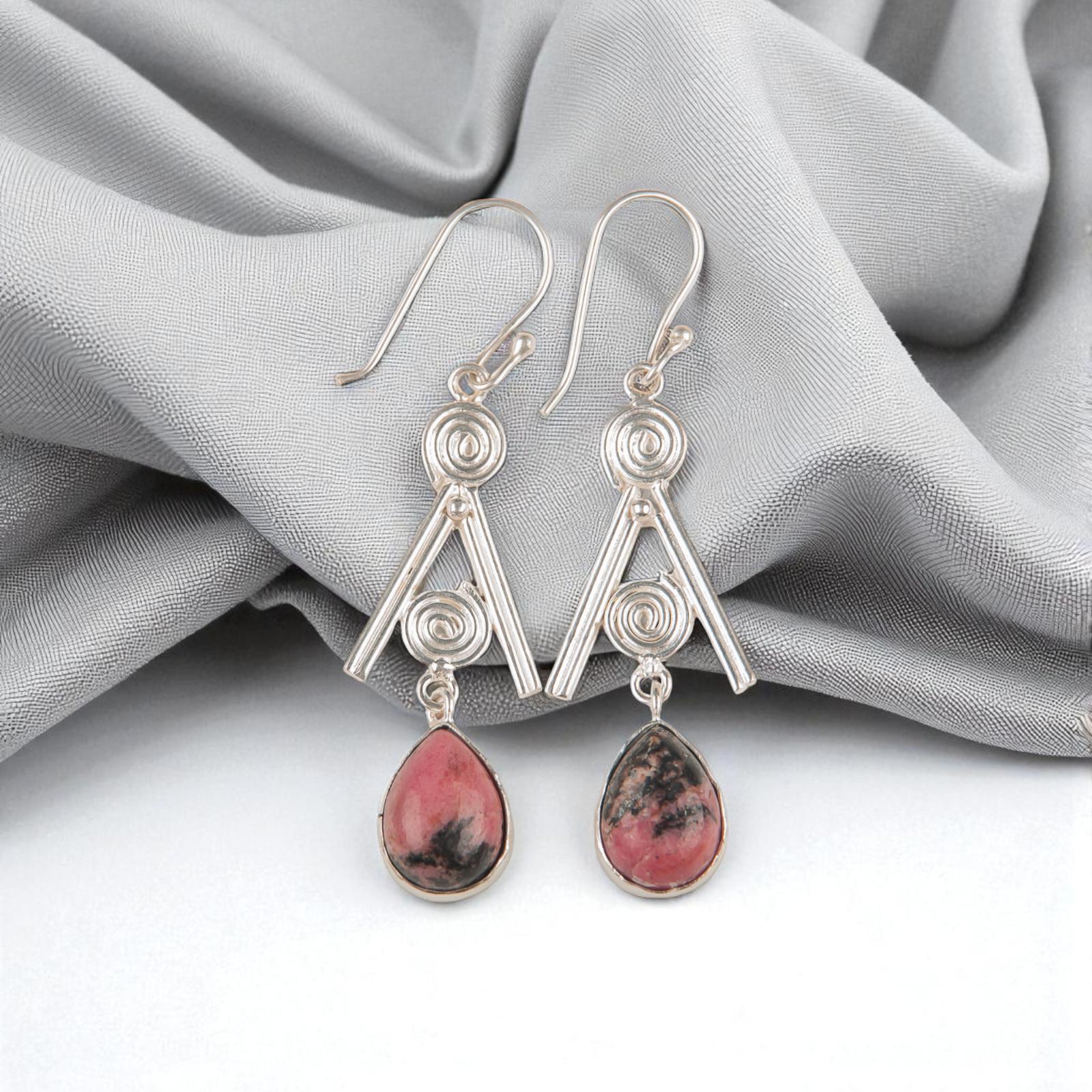 

Black Rhodonite Gemstone 925 Sterling Silver Jewelry Handmade Hook Earrings 2.4 EE-86-27
