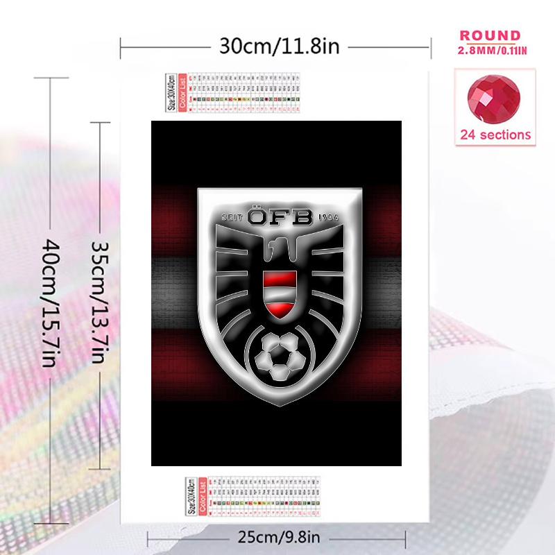 Austria national football logo Pattern  3pcs 100% Round Full Drill 5D DIY Diamond Painting Embroidery Cross Stitch Rhinestone Décor
