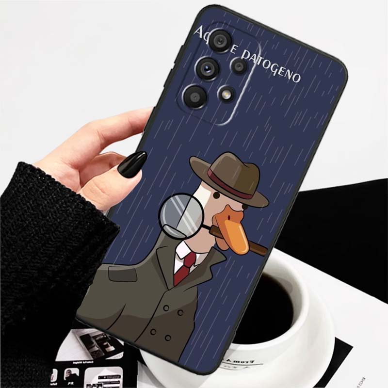 Cartoon Anime Duck Pattern For Samsung A73 A72 A71 A55 A54 A53 A52 A51 A13 A22 A16 A15 A12 A14 A26 A07 5G Black Phone Case
