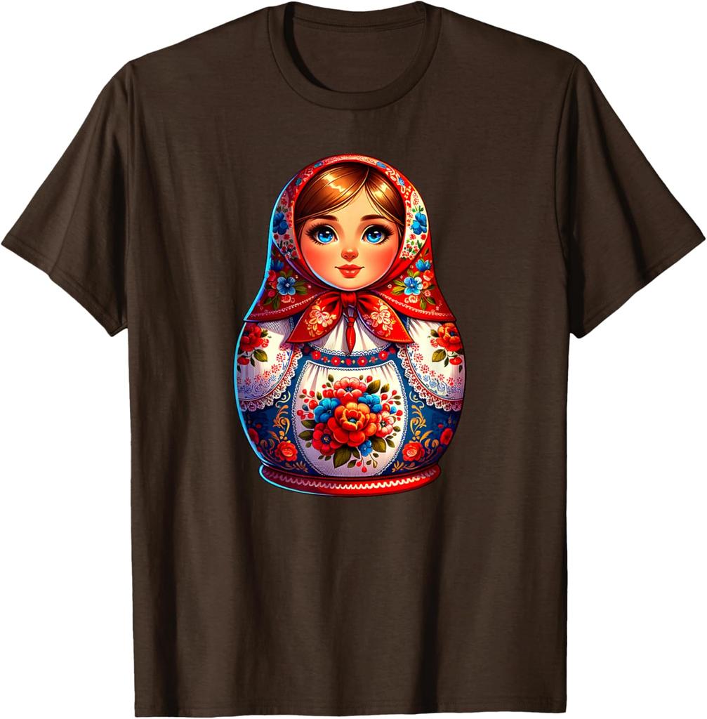 Matryoshka Doll Russian Folk Art Print Short Sleeve Graphic Tee Men Casual Breathable T-Shirt