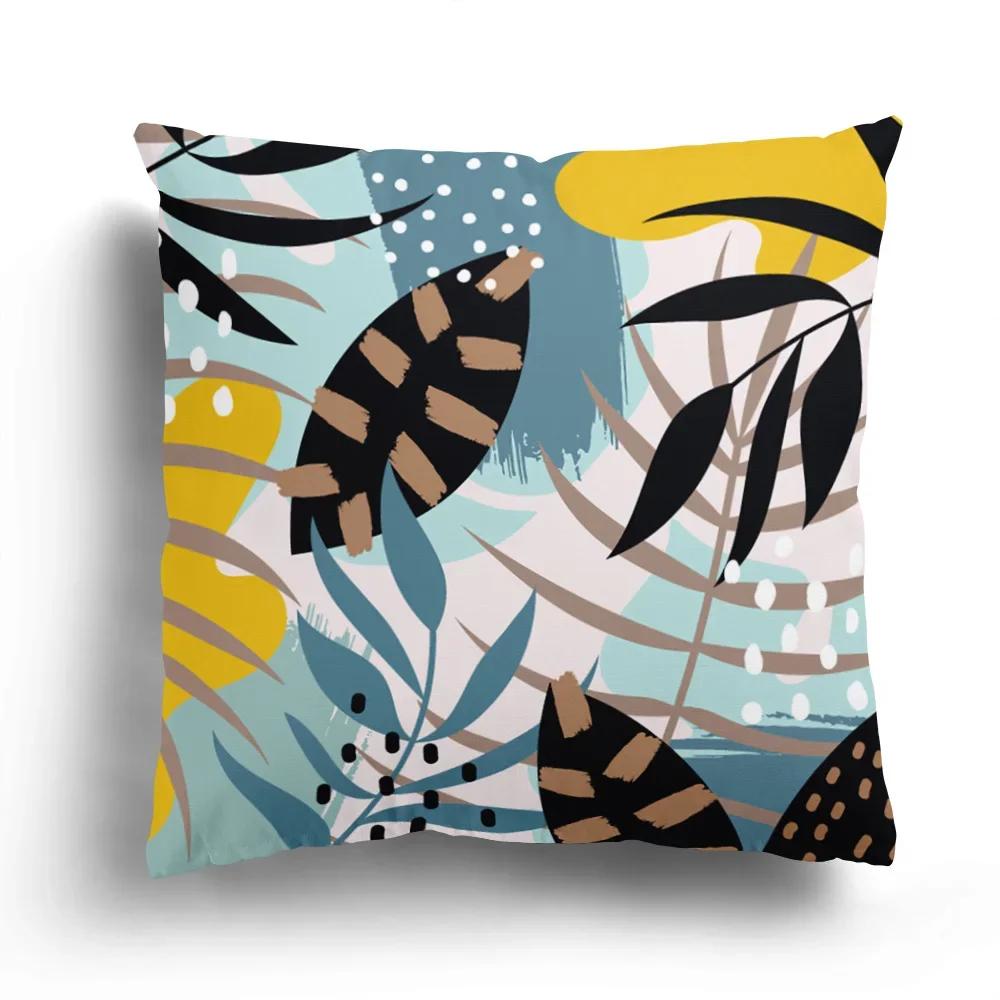 Home Decor Colorful Floral And Leaf Patterned Pillow Covers Pattern Cushion Cover Suitable For Sofa Bedroom Car Pillow Cover