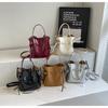 Compact Handbag In Soft Silver Leather For Women Ballet Style Bucket Bag With Bow Elegant Crossbody Bag New Fashion