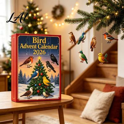 Figuritas de Pájaros Coleccionables Calendario de Adviento de 24 Días con Colgantes Acrílicos Planos 2D Ornamentos Navideños Estilo Natural Calendario de Cuenta Regresiva,